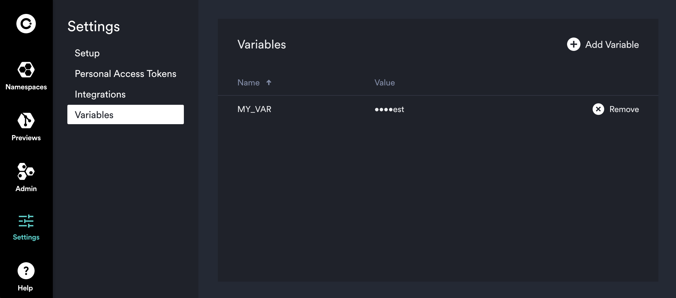 Variables in settings